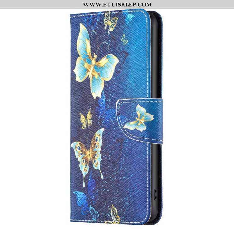 Etui Folio do Samsung Galaxy A14 / A14 5G Złote Motyle